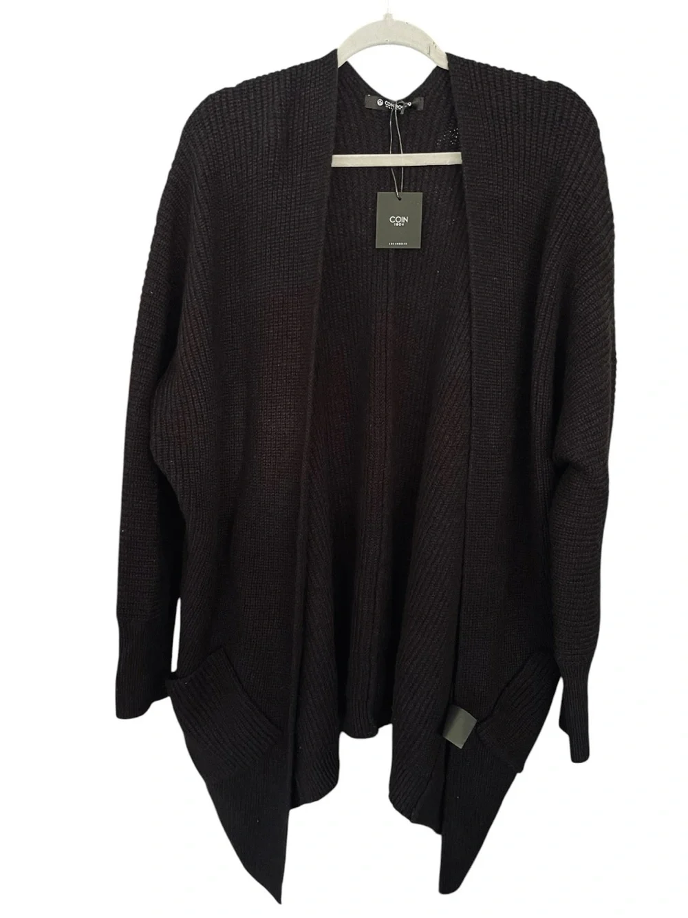 Coin 1804 NWT 1X Black Marled Knit Open Front Pocket Cardigan Wool Blend